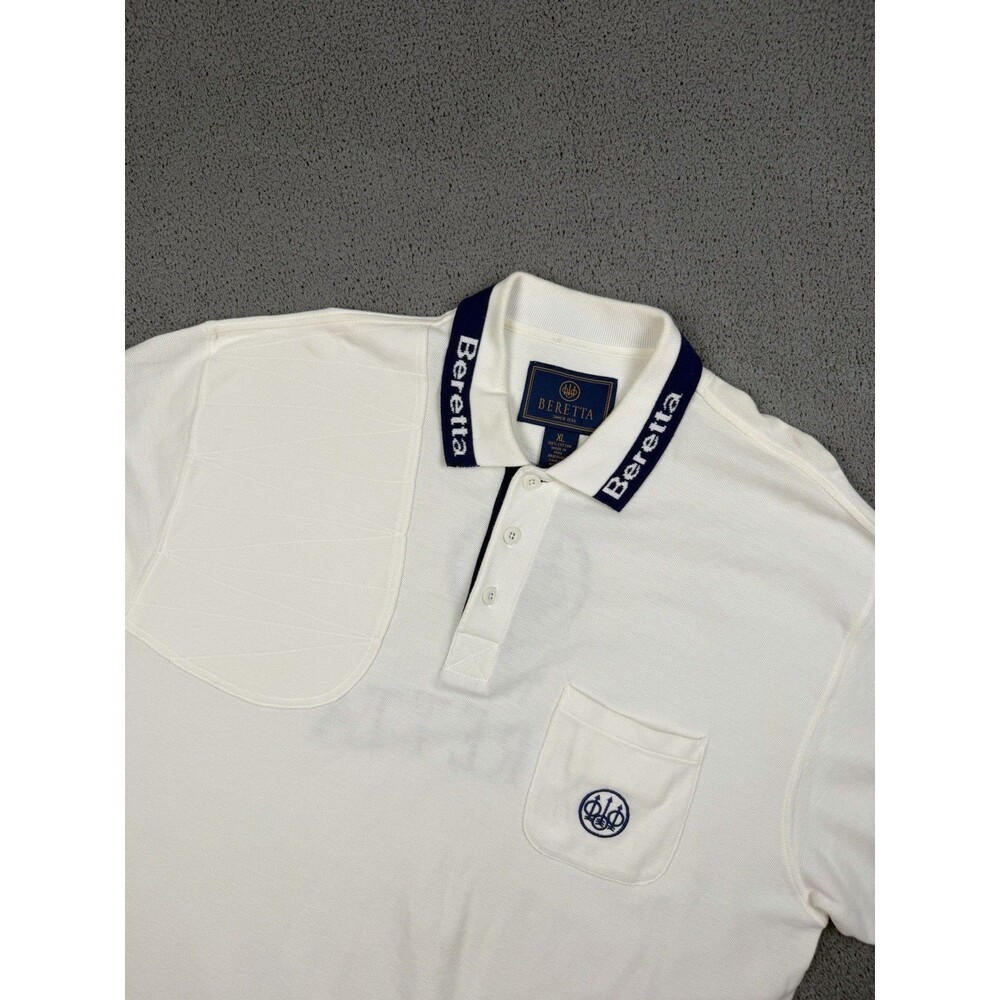 Beretta Polo Shirt Mens XL White Shooting Shoulder Logo Cotton Peru Hunting Team
